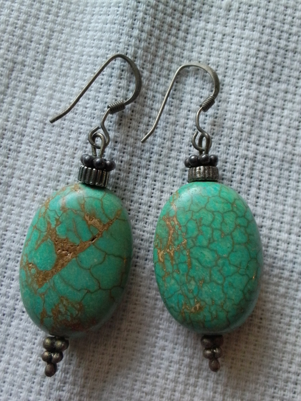Turquoise Stone Drop Earrings with Gold Veining - Women Jewelry